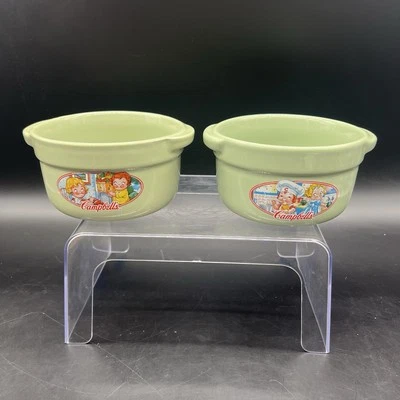 PAR de tigelas de sopa vintage Campbells cerâmica verde grés Houston Harvest 2 peças - Imagem 1 de 4