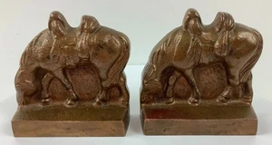 Vtg Solid Copper Cowboy Horse w/Saddle Bookends - Picture 1 of 6