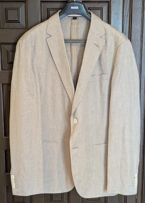 HUGO BOSS T-Heston Tailored Slim Fit Linen Wool Silk Sport Coat, Beige, Size 44R - Image 1 of 4
