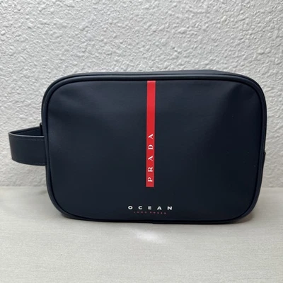 NEW PRADA Luna Rossa Ocean Men Navy Black Faux Leather Travel Pouch Toiletry Bag - Image 1 of 4