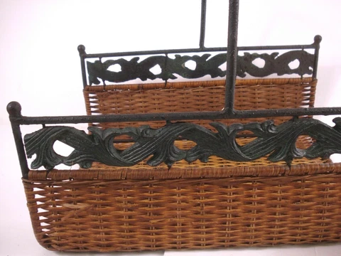 Vtg Wicker wrought iron Firewood Log hearth Basket Farmhouse Country Primitive Cover