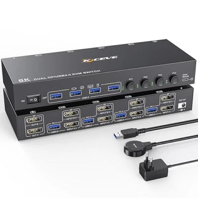 DP KVM Switch 4 Computer 2 Monitore, KCEVE Displayport USB 3.0 KVM-Umschalter - Bild 1 von 3
