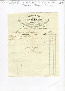 Dépt 33- Bordeaux 4 Rue Piliers de Tutelle - Petite Entête Fab Perruques de 1850 - Bild 1 von 1