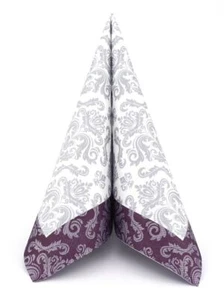 Airlaid Serviette Barock Silber in Pflaume, 40 x 40 cm, 50 Stück - APARTina - Bild 1 von 8