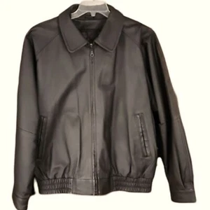 St. John's Bay Brown Leather Bomber Jacket Men's XL - Picture 1 of 8