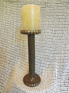 Hand Made Crafted Solid Brass 10" Pillar Candle Stick Holder with Gold Accent - Picture 1 of 7