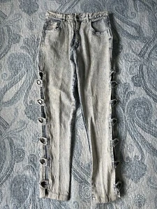 Vintage Traffic Acid Washed Jeans Open Sides With Buttons High Rise Size 11/12 - Picture 1 of 22