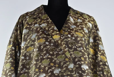 Blazer Chaqueta Eskandar Talla 1 Frente Abierto Seda Floral Marrón Multicolor Forrado Inglés Foto 1 de 4