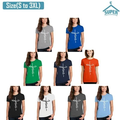 Camiseta feminina Jesus Cross fé religiosa cristã discípulo igreja camisas - Imagem 1 de 2