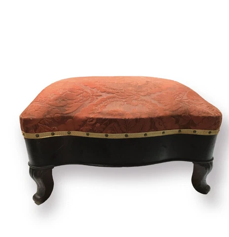 Victorian Style Vintage Antique Ottoman Hand Carved Mahogany? Stool Bench 24.5” Cover