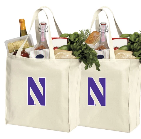Northwestern Shopping Bags Grocery Bag 2 PC SET NU Wildcats Shopper 100% COTTON! Cover