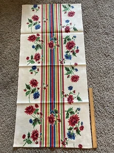 Vintage Tea Kitchen Towel Flowers Leaves Primary Colors Stripes 16 x 35 - Picture 1 of 5
