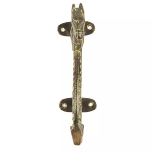 Set of 2 Antique Look Green Patina Brass Tribal Horse Door Handle - Picture 1 of 3
