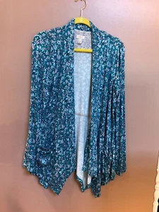LOGO by Lori Goldstein Sweater Cardigan Floral Open Front Cascading SMALL - Picture 1 of 8