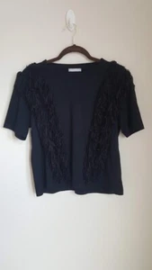 Zara W/B Collection Black Cropped Fringed Tee Medium - Picture 1 of 3