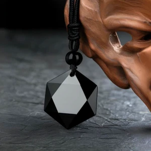 Obsidian Pendant Star Necklace Black Hexagram Gemstone Protection Crystal Corded - Picture 1 of 9