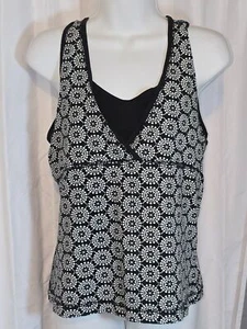 Danskin Now Gr. XL ärmelloses V-Ausschnitt Racerback Activewear Tank Top schwarz mit W - Bild 1 von 6