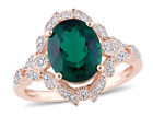 330 Carat Ctw Lab Created Oval Emerald Ring 10K Rose Gold With Diamonds