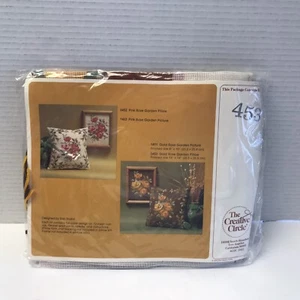 VINTAGE The Creative Circle Gold Rose Garden Pillow Kit #0453 Needlepoint 1979 - Picture 1 of 7