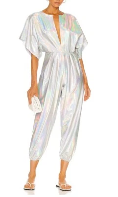 Mono Norma Kamali de una pieza rectangular holograma brillo iridiscente pequeño Foto 1 de 4