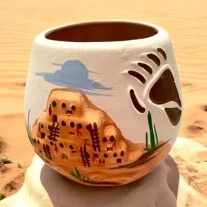 Handbemalte Southwestern Pottery Desert & Bear Paw Print Red Fire Clay (S301) - Bild 1 von 6