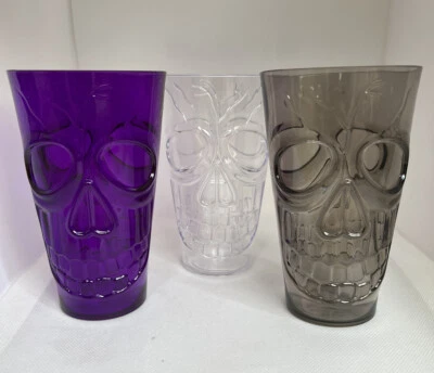 Skull Plastic Glass Tumbler Halloween Party Drink Reusable Clear Black Kids Cup - Image 1 of 4