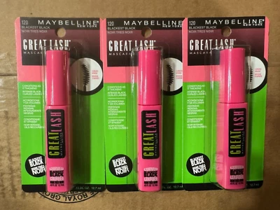 3 TUBES Maybelline Great Lash Washable Mascara 120 BLACKEST BLACK SEALED - Image 1 of 3