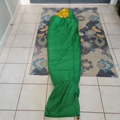 REI Kindercone Kids Sleeping Bag Green w/Deer Print Yellow Inside - Image 1 of 4