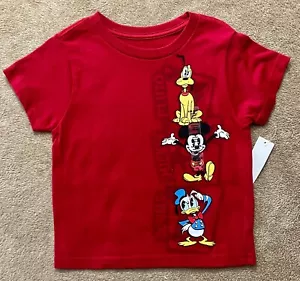Disney - Mickey Mouse - XXS 2/3 - Boys Graphic Tee - Pluto - Donald - Vivid Red - Picture 1 of 1