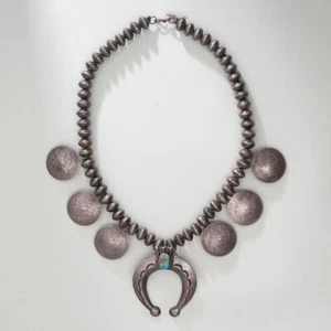 HEAVY SILVER DOLLAR SQUASH BLOSSOM NECKLACE - Picture 1 of 4