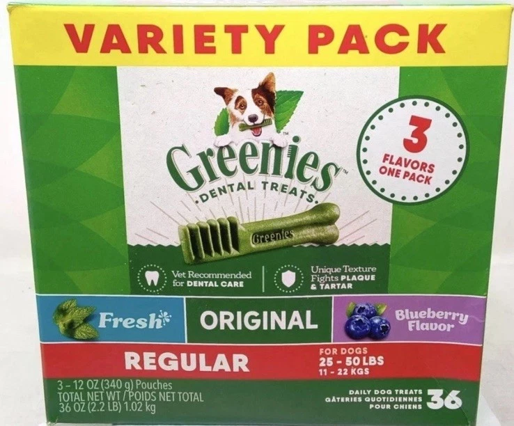 GREENIES 3 Flavor Variety Regular Size Dental Dog Treats 36 Count