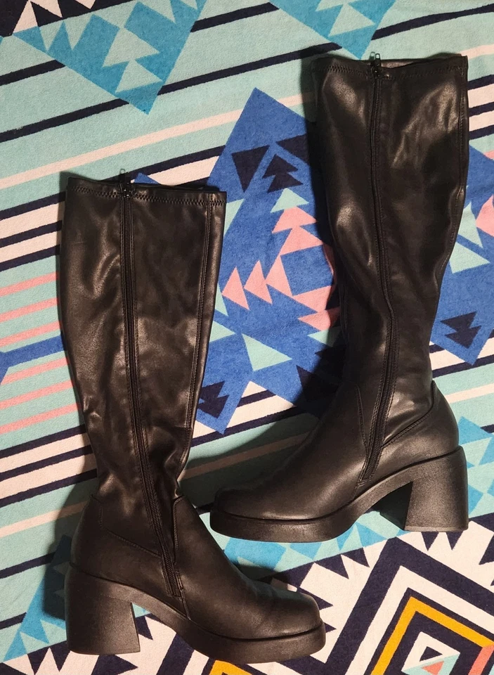 Y2K Madden Girl Womens Boots Sz 11M Chunky Platform Tall Thigh Zip Up Black - Image 1 of 4