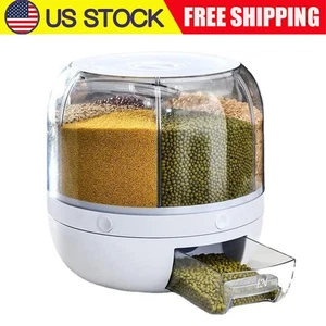 Rice Bucket Food Dispenser Household Large Capacity Rotating Kitchen Organizer - Picture 1 of 8