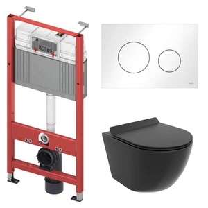 WC SET: Vorwandelement TECE + Toilette Rolo Schwarz + Matte +Betätigungsplatte W - Bild 1 von 9
