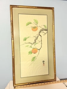 Hanging Scroll  Persimmon , Silk In Glass Frame-  26x 14.5 - Picture 1 of 8