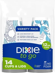 Dixie To Go Mittelgroße Papierkaffeetassen mit Deckel, 12 Unzen, 14 Stück - Bild 1 von 10