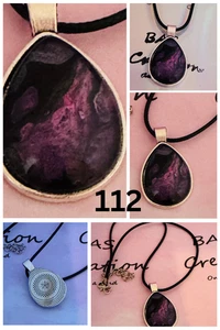 One of a kind Hand-Painted Fluid Art Teardrop Cabochon Necklace - Picture 1 of 6