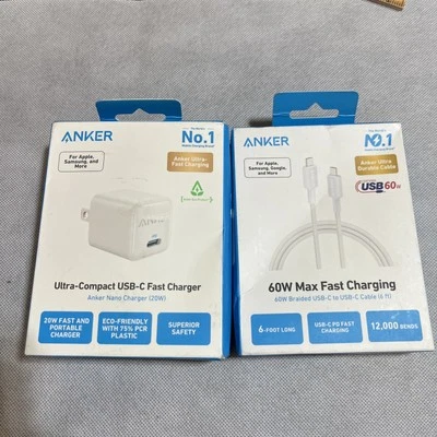 Anker PD Nano 20W USB-C Fast Wall Charger. 60W Max Fast Charging 6 Ft Cable - Image 1 of 4