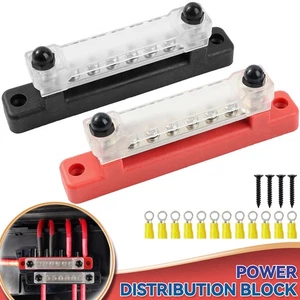 2x 6 Terminales Power Block Barra Bus y Cubierta 12V Distribución Bus Barco Automático EE. UU. - Imagen 1 de 12