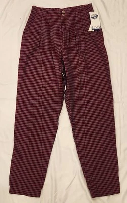 Vintage Women's 1989 Levi's Dockers Plaid Purple & Black 100% Cotton Pants READ - Image 1 of 4
