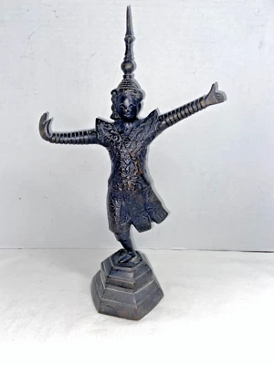 Estatua de bailarina de corte tailandesa de hierro fundido/olla de metal del sudeste asiático de colección 14" Foto 1 de 4
