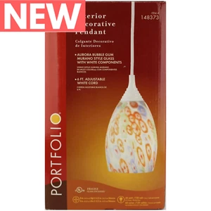 NEW PORTFOLIO PENDANT LIGHT BUBBLE GUM AURORA 2852 bubblegum Murano Glass white - Picture 1 of 15