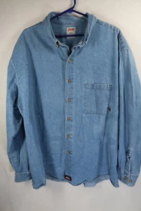 Dickies Shirt Mens 3XL Blue Denim Long Sleeve Button Up Workwear Outdoor Washed - Picture 1 of 9