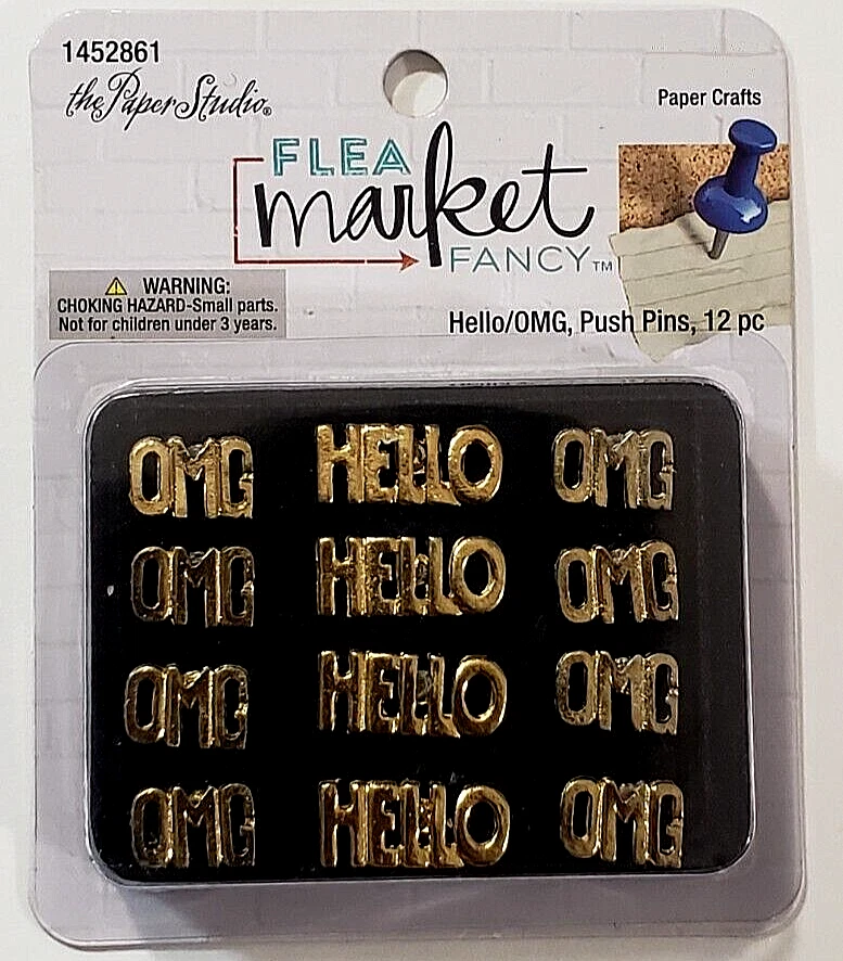 The Paper Studio FLEA MARKET FANCY Decorative Push Pins - OMG/HELLO - 12 pcs - Image 1 of 1