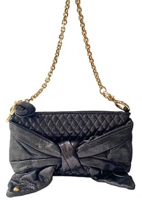 Juicy Couture Black Shimmer Quilted Bow Clutch Handbag Gold Chain - Picture 1 of 7