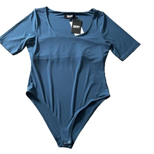 NWT Donna Karan New York Women Bodysuit Size L Moroccan Blue Short Sleeve - Picture 1 of 11