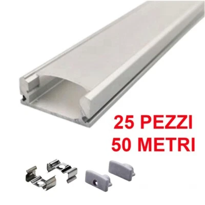 Profilo in alluminio per strip led rettangolare 25 pezzi / 50 metri lineari - Immagine 1 di 2