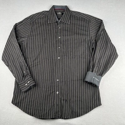 BUGATCHI UOMO Shirt 2XL Black Pin Striped Flip Cuff Button Up Long Sleeve Mens - Image 1 of 4