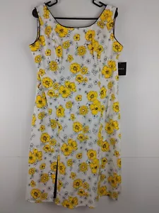 NEU Sag Harbor Kleid Damen 12 gelb weiß Blumen Midi Plissee Etuikleid ärmellos - Bild 1 von 16