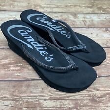 Kohls CANDIE'S Women's Thong Black Wedge Sandals Size L 10-12 Studded